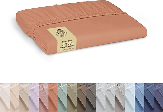 Linen Home 100% Cotton Percale Weave King Fitted Sheet Only by LINENHOME