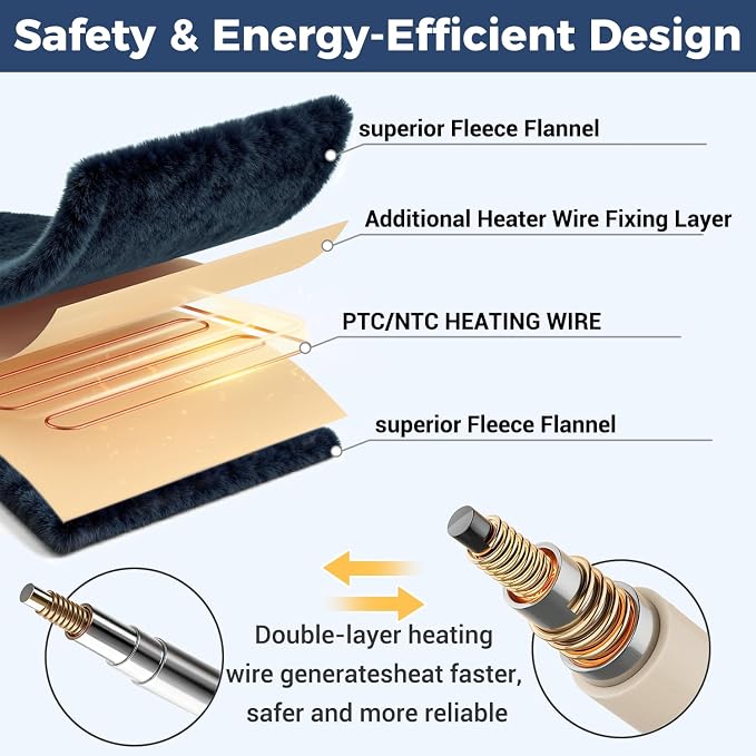 Electric Heated Blanket, Soft Flannel Fabric Heating Blanket Features 5-Level - Image 3