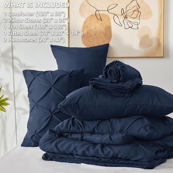 CozyLux Oversized King Comforter Sets Navy Blue, 7 Pieces Oversized King - Image 6