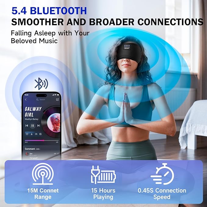 TOPOINT Sleep Mask Headphones Bluetooth Wireless 5.4, Breathable Cotton Eye Mask - Image 6