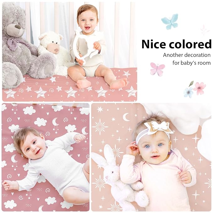 Baby Crib Sheets Girl, 3 Pack Toddler Bed Sheets Fit - Image 6