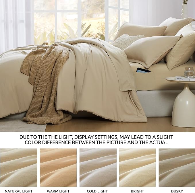 WRENSONGE King Size Comforter Set, 7 Pieces Beige Soft Bed in a Bag King - Image 7