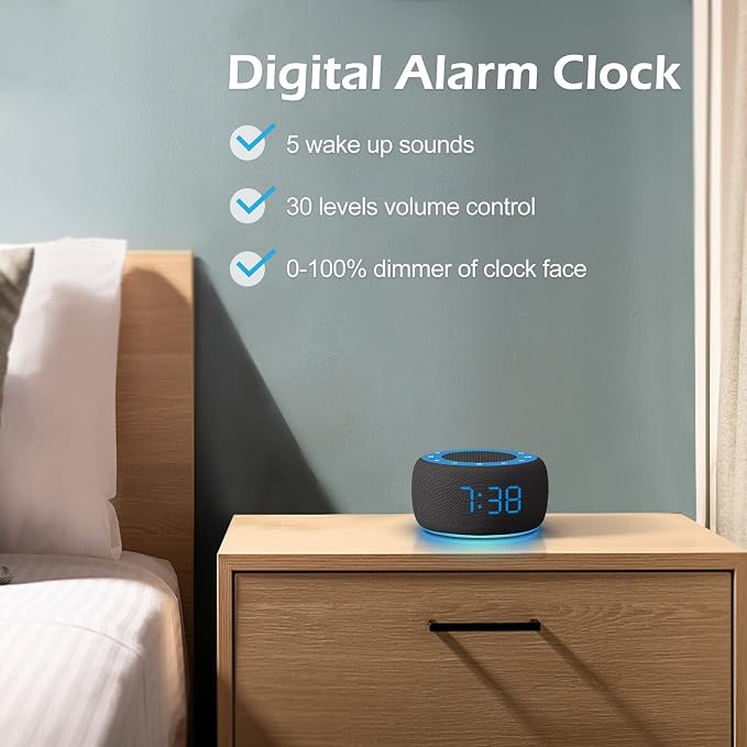 Buffbee Sound Machine & Alarm Clock 2-in-1, 0-100% Clock Face Brightness - Image 7