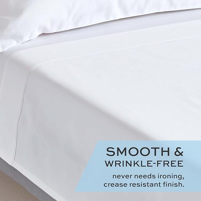 White Classic Twin Flat Sheets 3 Pack, 200 Thread Count Hospital Bed Sheets - Image 4
