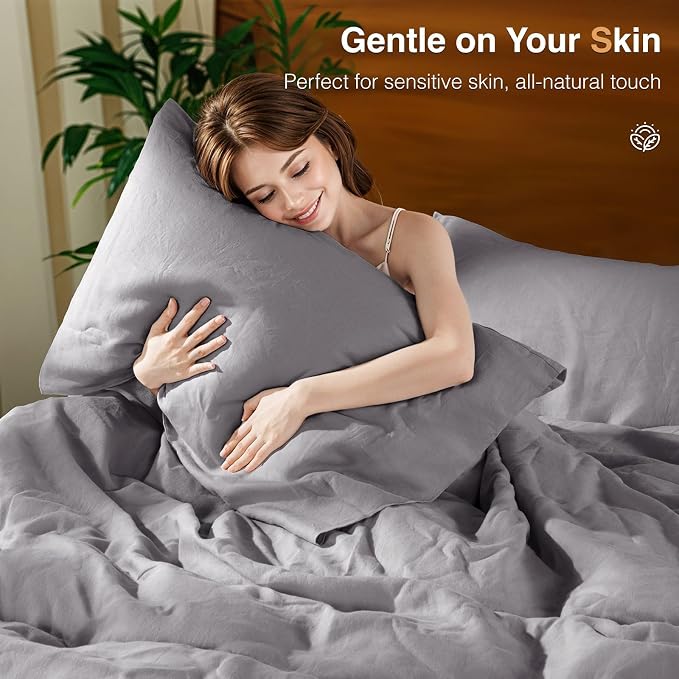 SONORO KATE 100% French Linen Duvet Cover Full Size, Soft Breathable - Image 5