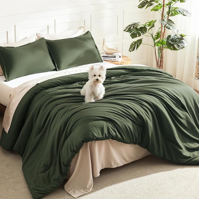 Litanika Comforters Olive Green Oversized King Size, 3 Pieces Lightweight Solid by Litanika
