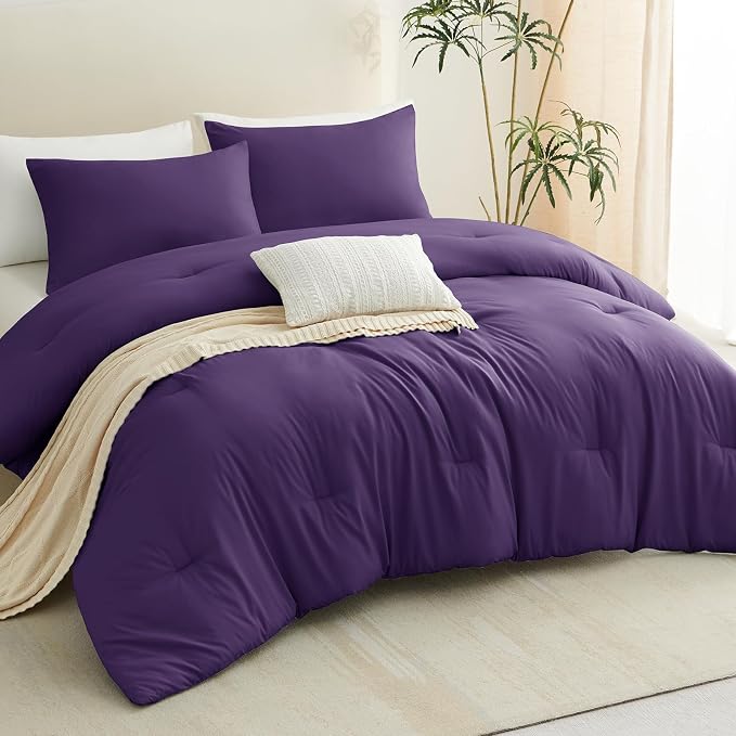 CozyLux Queen Comforter Set Purple, 3 Pieces Solid Comforters Queen Size - Image 9