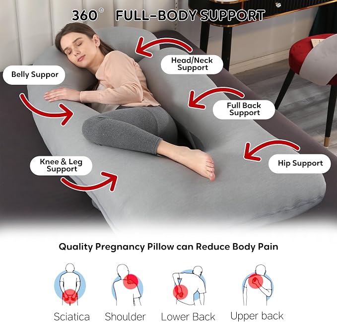 U-Shaped Pregnancy Pillow for Sleeping, Full Body Support for Back, HIPS & - Image 3
