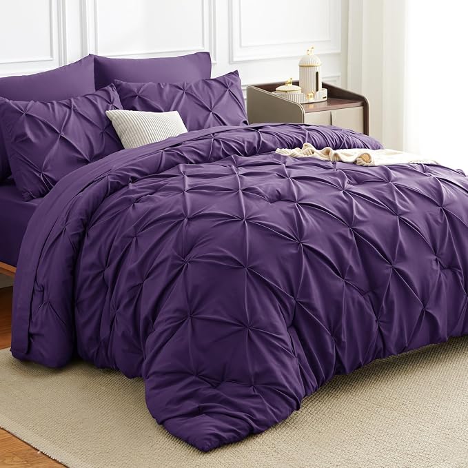 CozyLux Full Size Comforter Sets Purple, 7 Pieces Pintuck Bed in A Bag Purple - Image 4