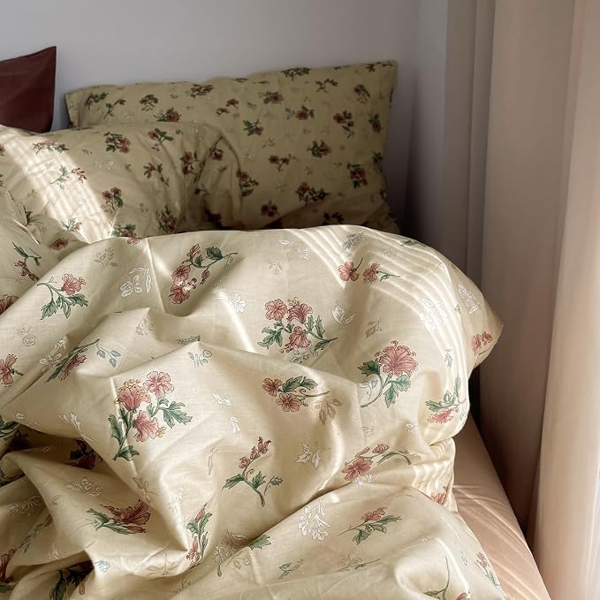 MKXI Yellowish Beige & Red Floral Duvet Cover Set Full Size - Image 3