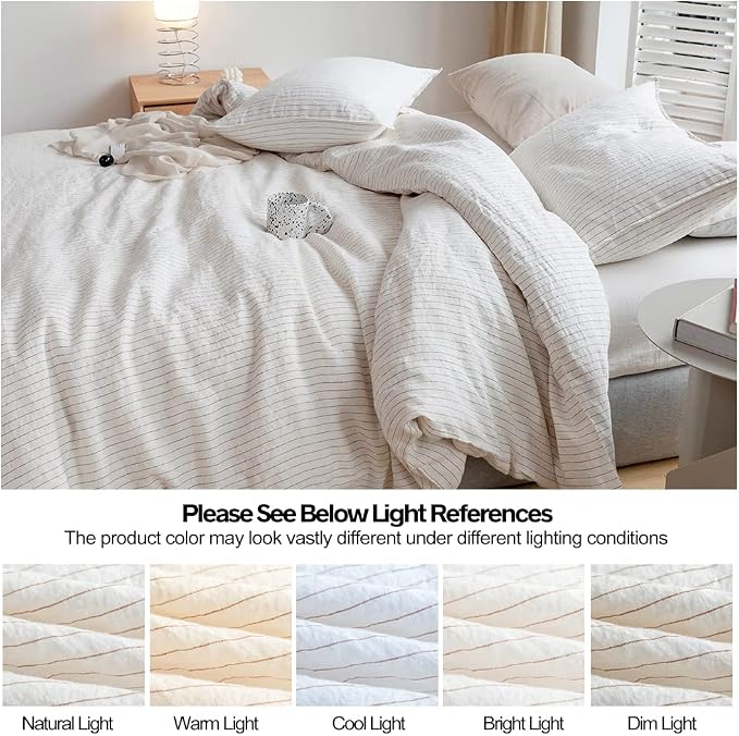 Simple&Opulence 100% Linen Duvet Cover Set 3pcs Yarn Dyed Vertical Pinstripe - Image 5