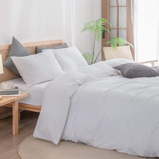 BESTOUCH Duvet Cover Set 100% Washed Cotton Linen Feel Super Soft Comfortable - Image 2