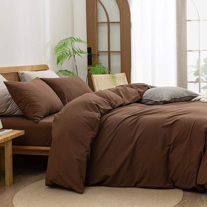 BESTOUCH Duvet Cover Set 100% Washed Cotton Linen Feel Super Soft Comfortable - Image 3