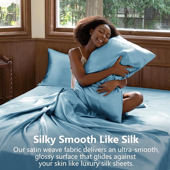 CozyLux Satin Sheets Queen Size Bed Set - Image 3