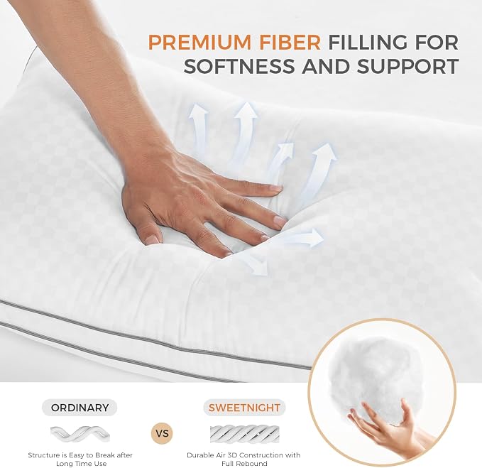 SweetNight Bed Pillows King Size Set of 2, Fluffy Luxury Hotel Collection - Image 5