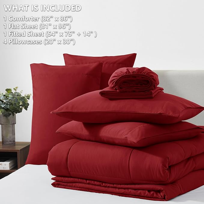 CozyLux Full Size Comforter Sets Dark Red, 7 Pieces Bed in a Bag, All Season - Image 6