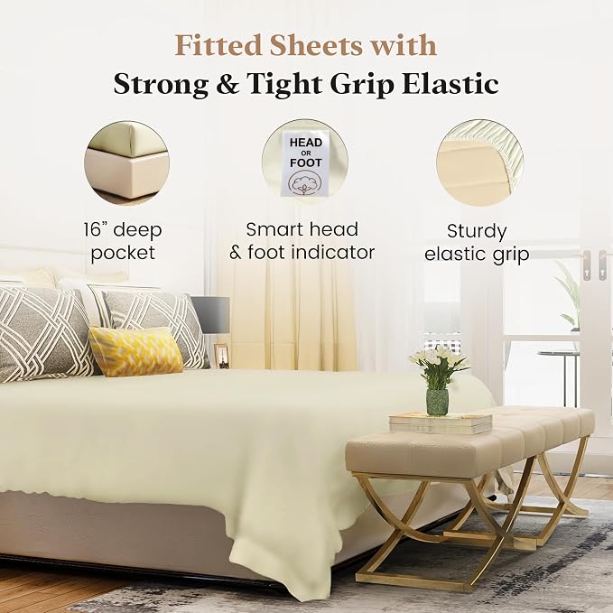 1000 Thread Count Ivory Full Fitted Sheet 16” Deep Pocket Full Fitted Sheet Only - Image 3