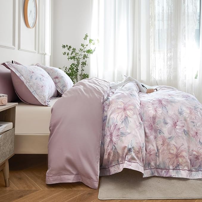 OAITE Duvet Cover Set Twin Size Floral Pattern 600 Thread Count Ultra Soft 100% - Image 5