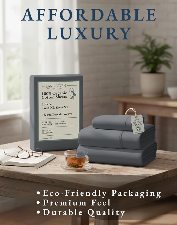 LANE LINEN 100% Organic Cotton Twin XL Sheets Set, Hotel Like Crisp Percale Low - Image 8