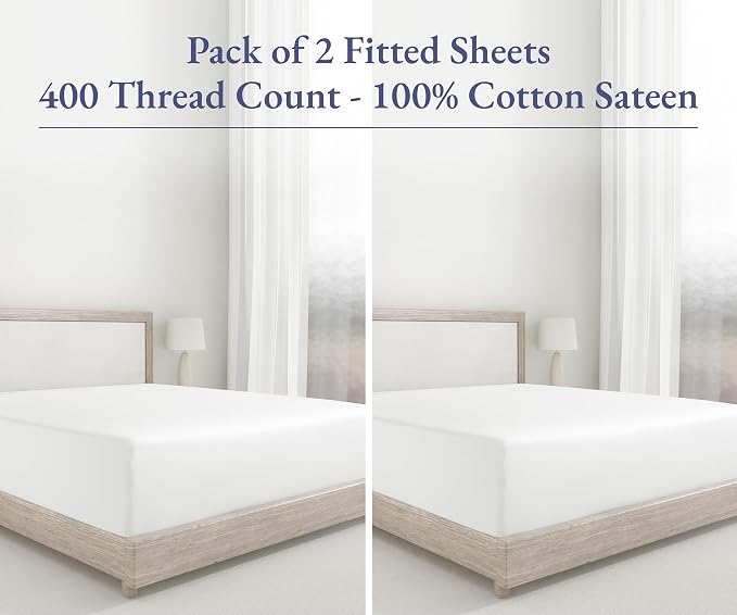 2 Cotton Fitted Sheet Twin, 400 Thread Count 100% Cotton Sateen Fitted Sheets - Image 4