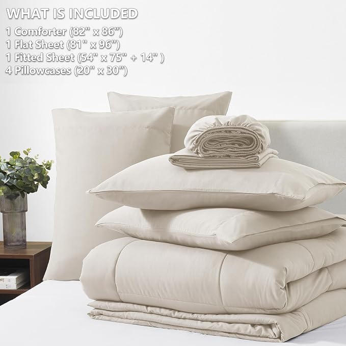 CozyLux Full Size Comforter Sets Beige, 7 Pieces Bed in a Bag, All Season - Image 6