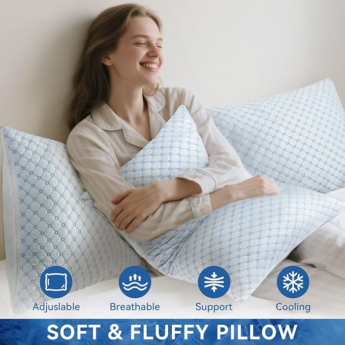 Cooling Bed Pillows for Sleeping Set of 2, Shredded Memory Foam Pillows for Bed - Image 4