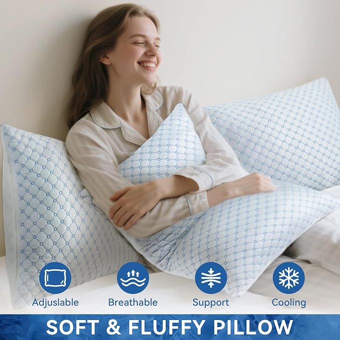 Cooling Bed Pillows for Sleeping Set of 2, Shredded Memory Foam Pillows for Bed - Image 4