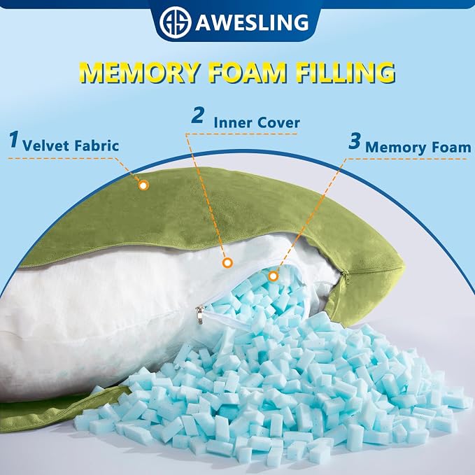 AS AWESLING Shredded Memory Foam Body Pillow, Pregnancy Pillows - Image 4