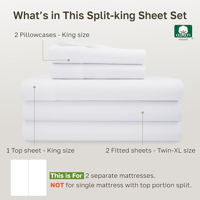 California Design Den Soft 100% Cotton Split King Sheet Set, 400 TC Good - Image 4