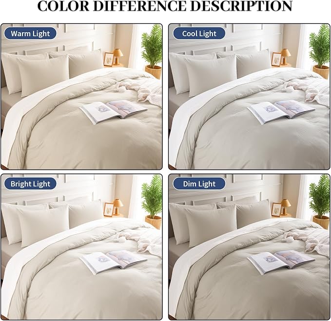 NEXHOME PRO 100% Washed Cotton Duvet Cover Queen Size, Ogranic Natural Linen - Image 3