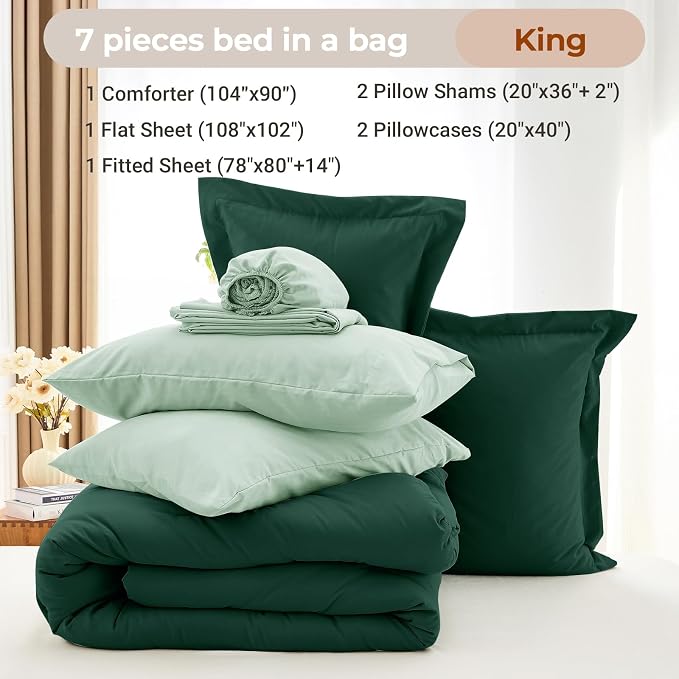 MUXHOMO 7 Pieces King Comforter Set, Soft Bed in a Bag King Size, All Season - Image 4