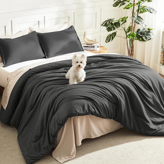 Litanika Comforter Set Dark Grey Oversized King Size, 3 Pieces Lightweight by Litanika