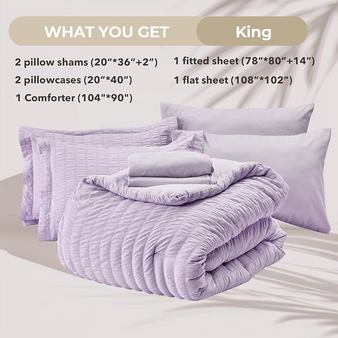 HYMOKEGE Lavender King Size Comforter Set Seersucker 7 Pieces, All Season - Image 5