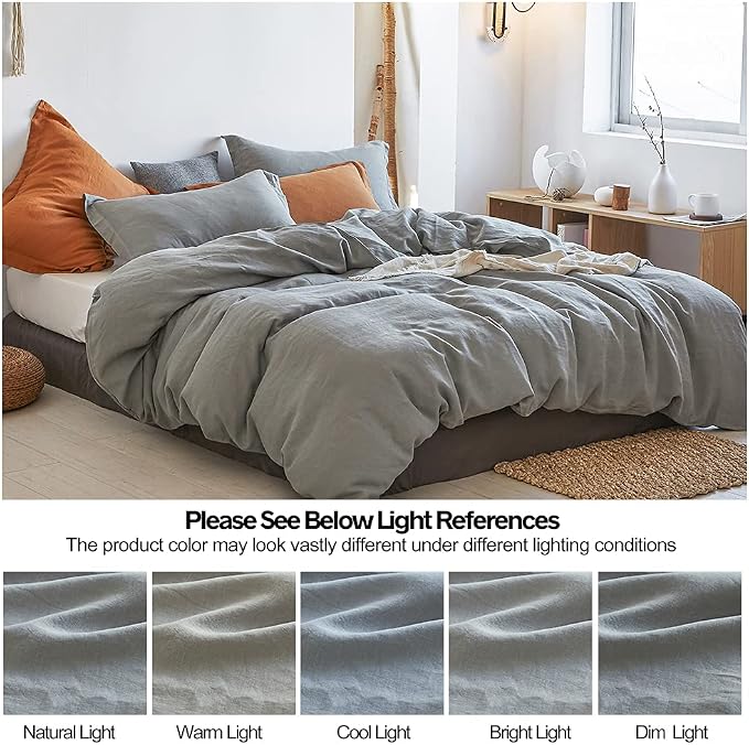 Simple&Opulence 100% Linen Duvet Cover Set 3pcs Basic Style Natural French - Image 6