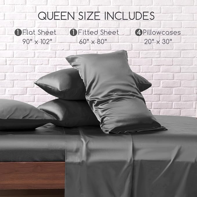 MR&HM Satin Bed Sheets, Queen Size Sheets Set - Image 2