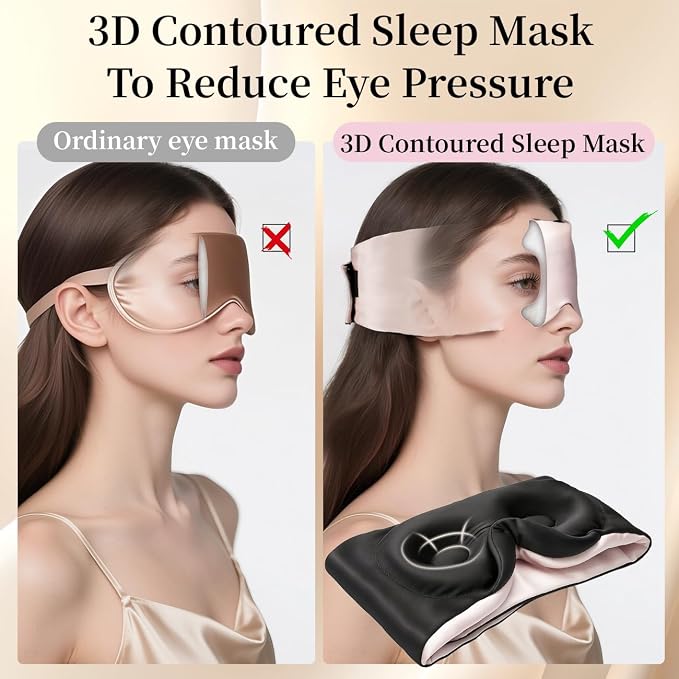 USlixury Silk Sleep Mask, 3D Contoured Sleeping Masks, 100% Mulberry Silk - Image 2