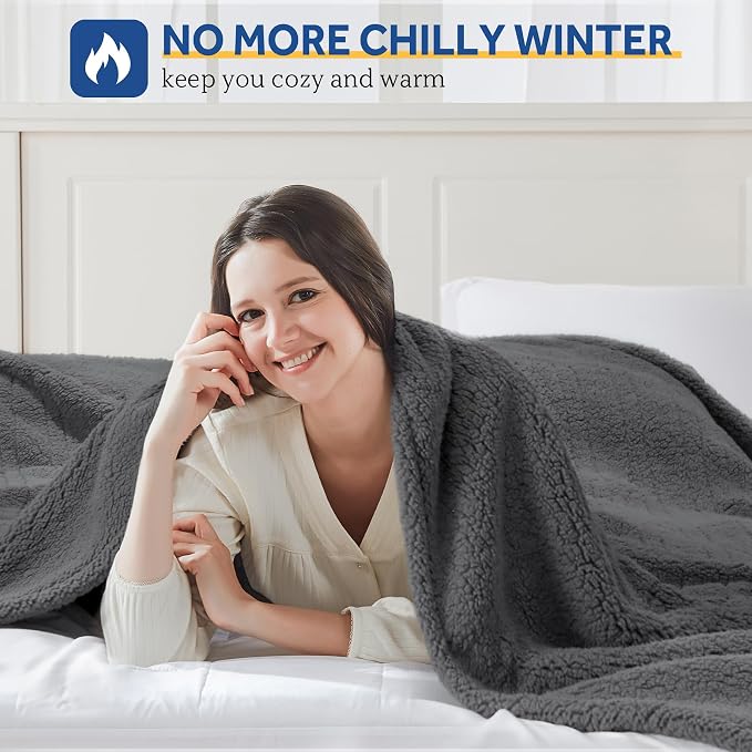 Sealy Electric Blanket Queen Size, Dual Control Soft Sherpa Heated Blanket - Image 2