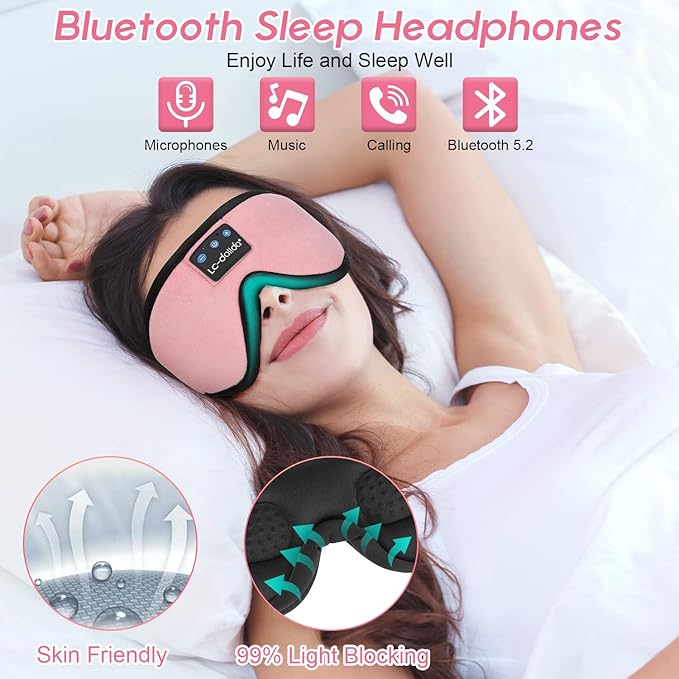 LC-dolida Sleep Headphones, Sleep Mask Bluetooth Wireless Music Eye Mask - Image 2