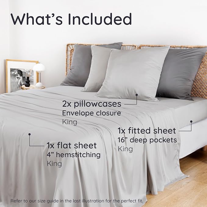 Bambaw 100% Viscose Derived from Bamboo King Size Sheets Set – 4pcs Cooling - Image 2