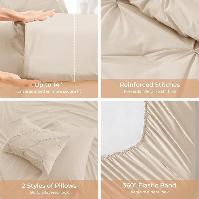 Sasttie Full Size Comforter Set, 7-Piece Bed in a Bag Double, Pintuck Bedding - Image 5