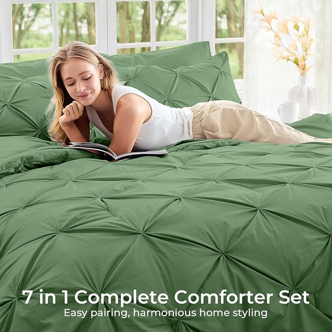 Sasttie Twin Comforter Set, 5-Piece Bed in a Bag, Pintuck Bedding Sets - Image 6