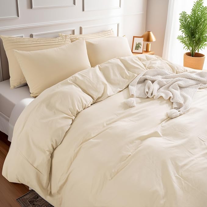 NEXHOME PRO Duvet Cover Set King Size Linen Look Textured Organic Natural 100% - Image 4