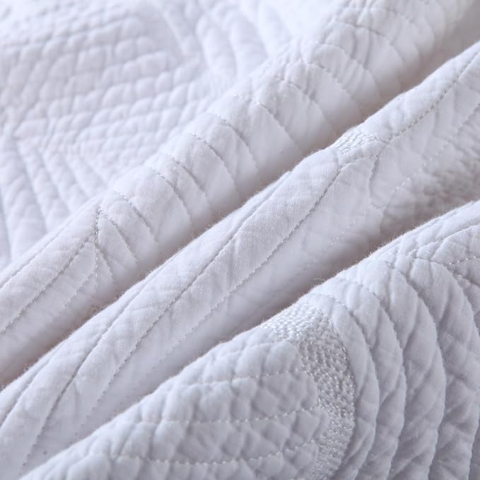 ROOMLIFE King Quilt Set Palm Leaves Pattern 3 PCS 100% Cotton Soft Breathable - Image 7