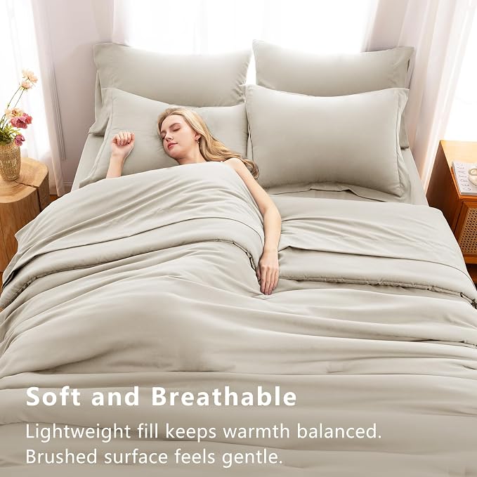 CozyLux Twin XL Comforter Set Beige, 5 Pieces Bed in a Bag Twin Extra Long - Image 5