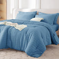 MUXHOMO 7 Pieces Queen Comforter Set, Seersucker Bed in a Bag Queen Size by MUXHOMO