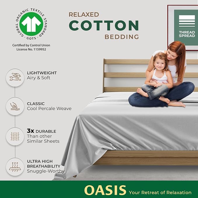 THREAD SPREAD 100% Organic Cotton Percale Flat Sheet Full Size - Image 2