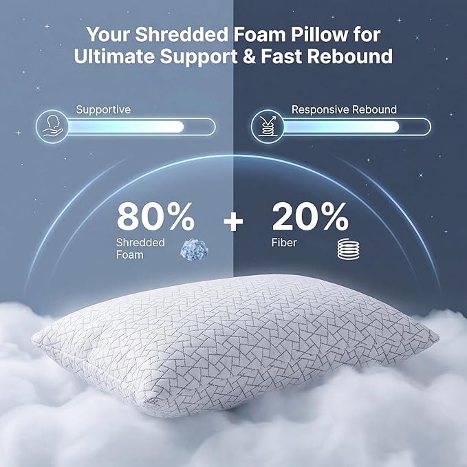 Meoflaw Adjustable Memory Foam Pillows: 2 Pack King Size Shredded Foam Bed - Image 3