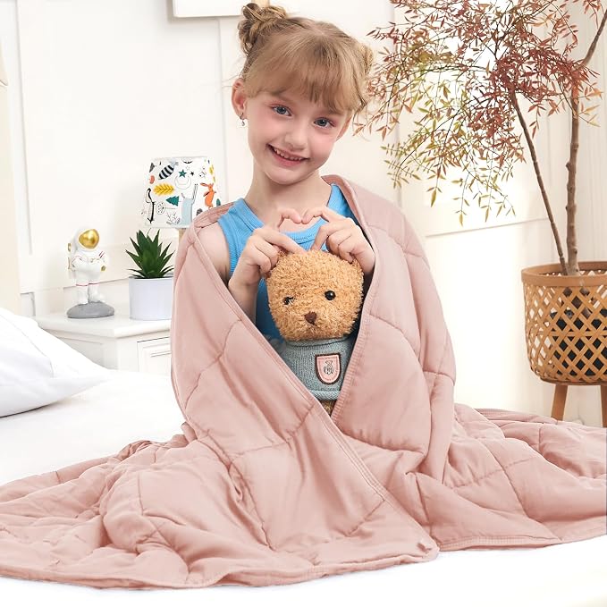 Pink Weighted Blanket Kids 3lbs, Cooling Heavy Throw Blanket by BETU