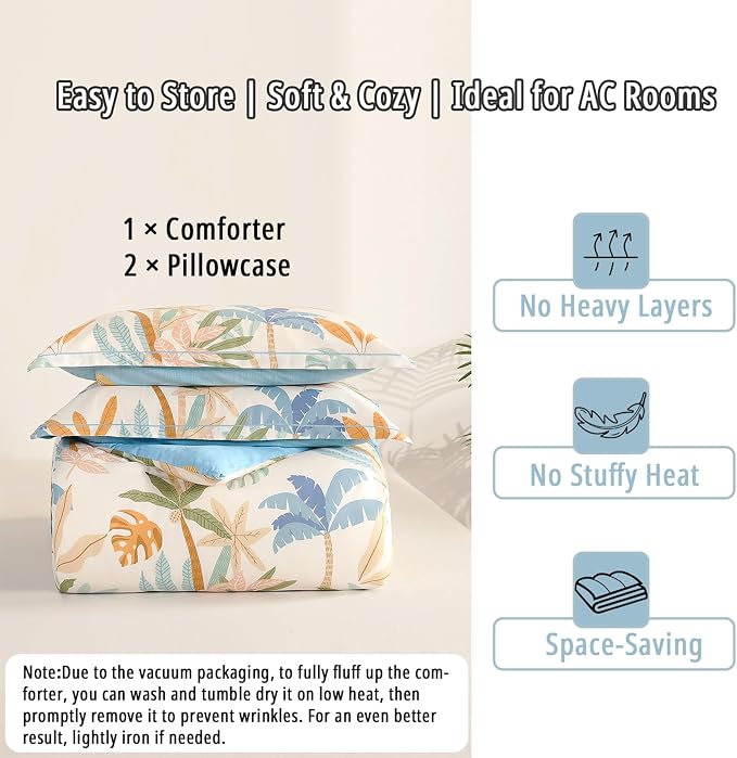 LEMIROE Tropical Coastal Blue Cotton Comforter Queen Size 3Pcs - Image 7