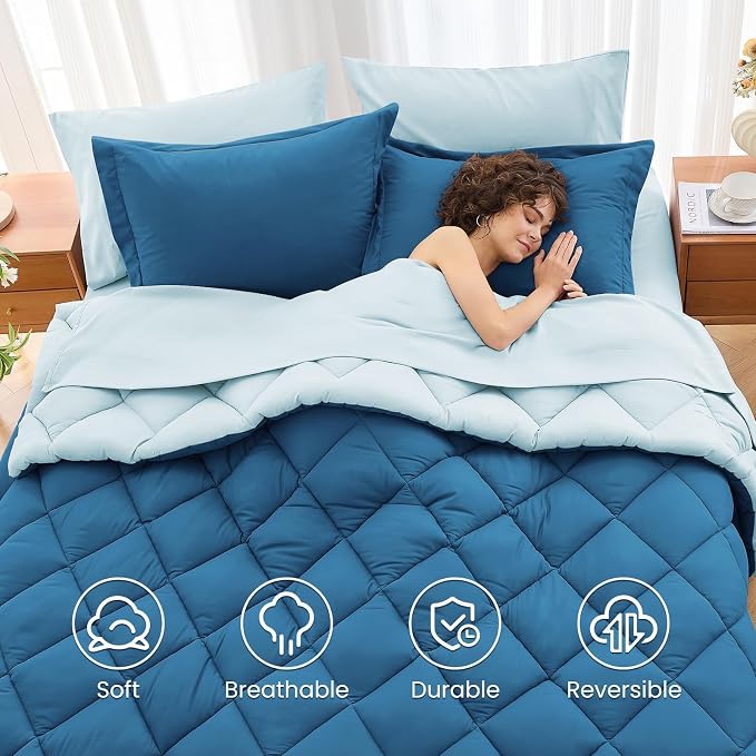 MUXHOMO 7 Pieces King Comforter Set, Reversible Bed in a Bag King Size - Image 6